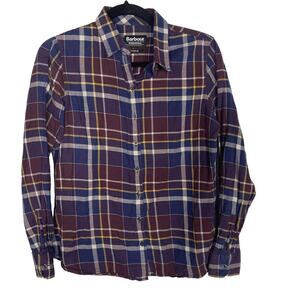 Barbour Womens 8 Blue Purple Iris Navy Check Button Down Shirt Long Sleeve Top